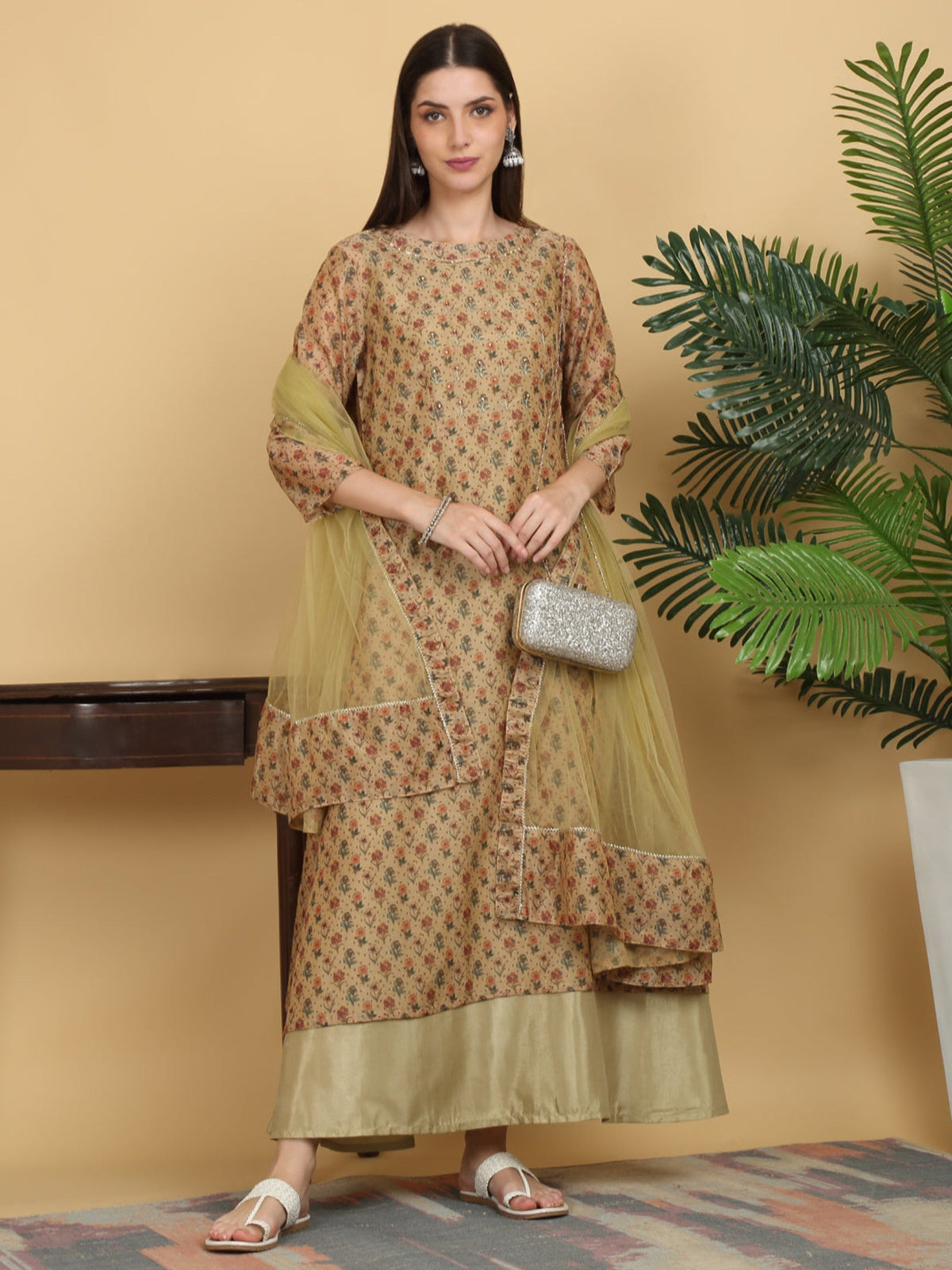 Rangvastra Green Floral Print Ankle Length Kurta Set with Dupatta