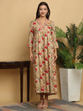 Maluka Women’s Beige Alia Cut Floral Rayon Gown with Sequins & Mirror Work
