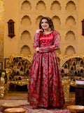 Maluka Women Red Chinon Emb. Floral Printed Dress Set