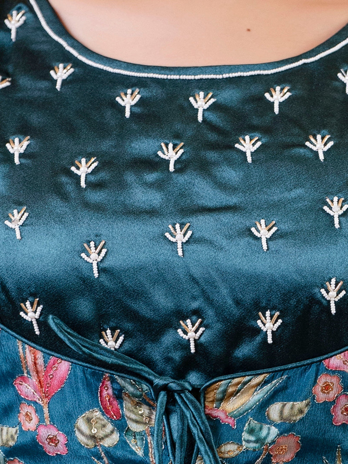 Rangvastra Blue Chinon Emb. Floral Printed Dress Set