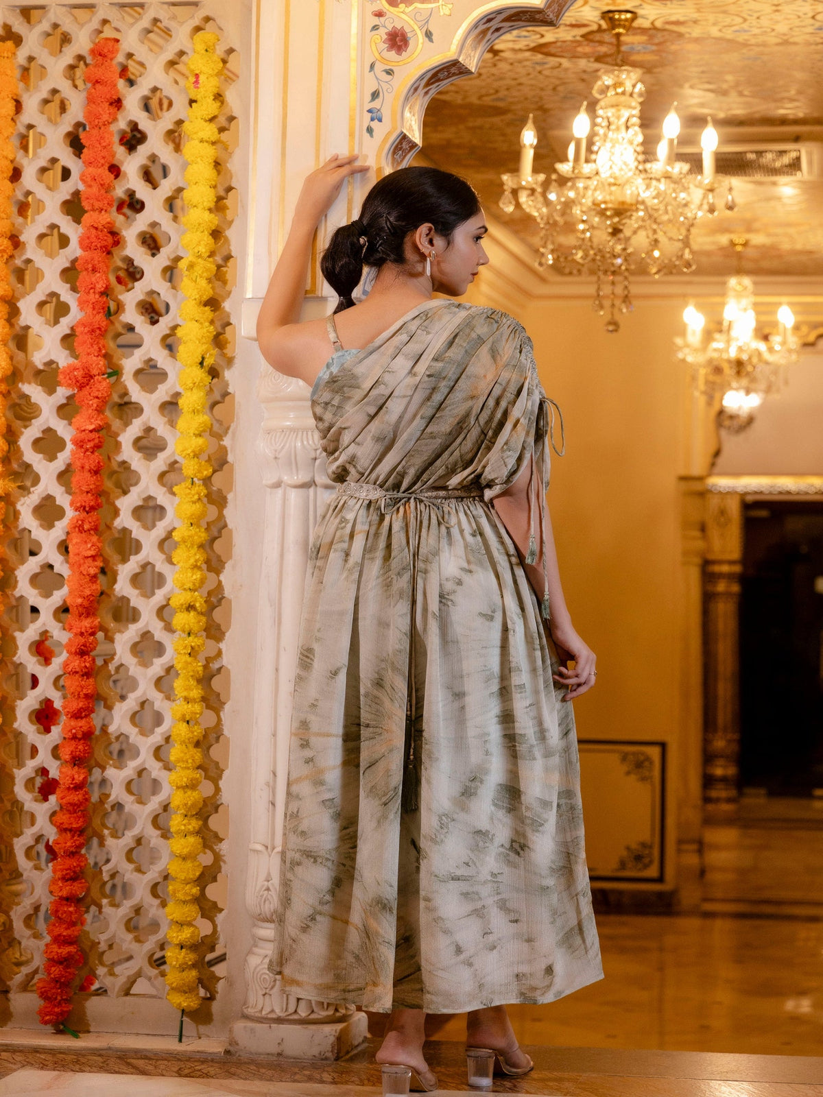 Rangvastra Chinon Marble Printed Embroidery Work Belt Kurta