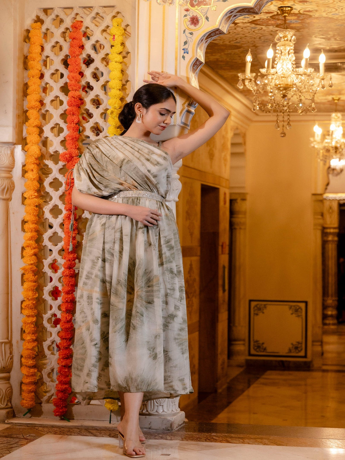 Rangvastra Chinon Marble Printed Embroidery Work Belt Kurta