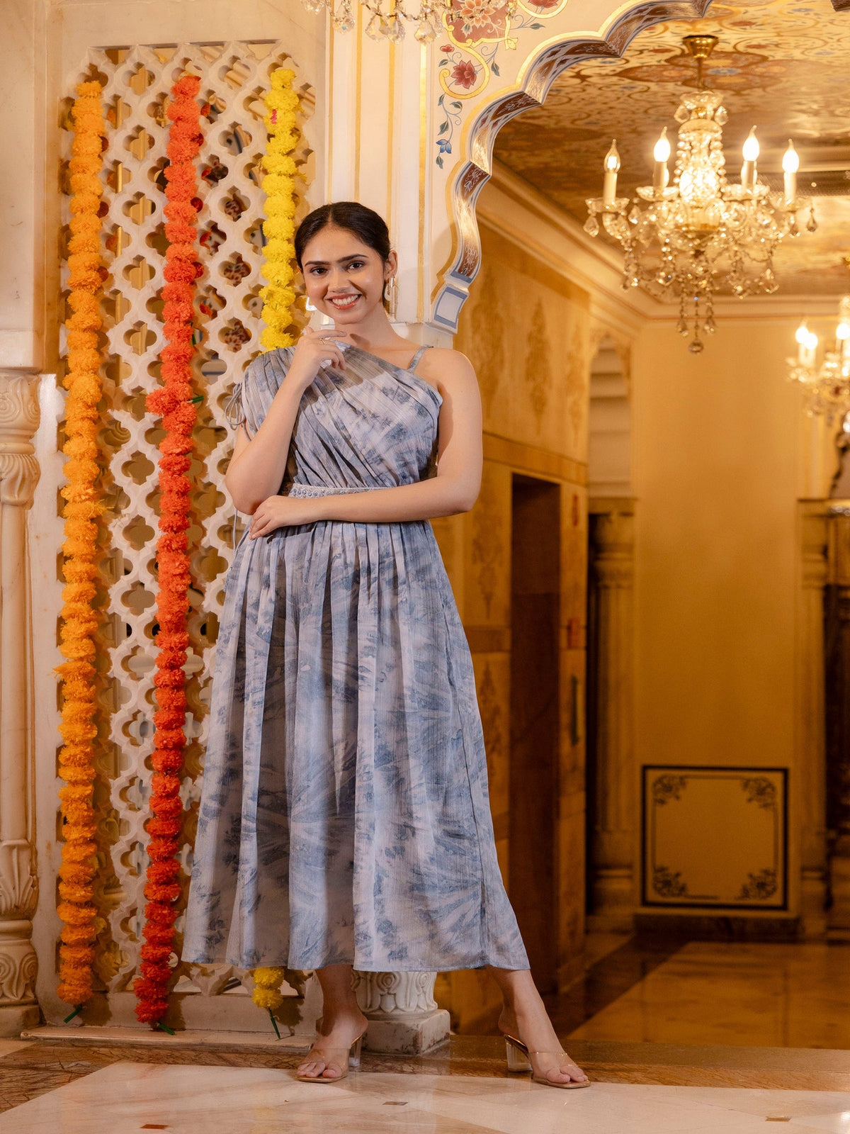 Rangvastra Chinon Marble Printed Embroidery Work Belt Kurta
