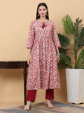 Rangvastra  Pink & Green Floral Print Rayon Kurta Pant Set