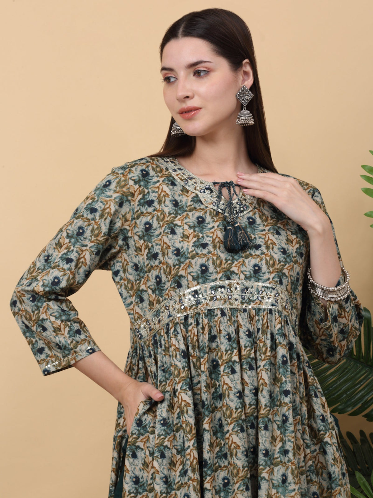 Rangvastra  Pink & Green Floral Print Rayon Kurta Pant Set
