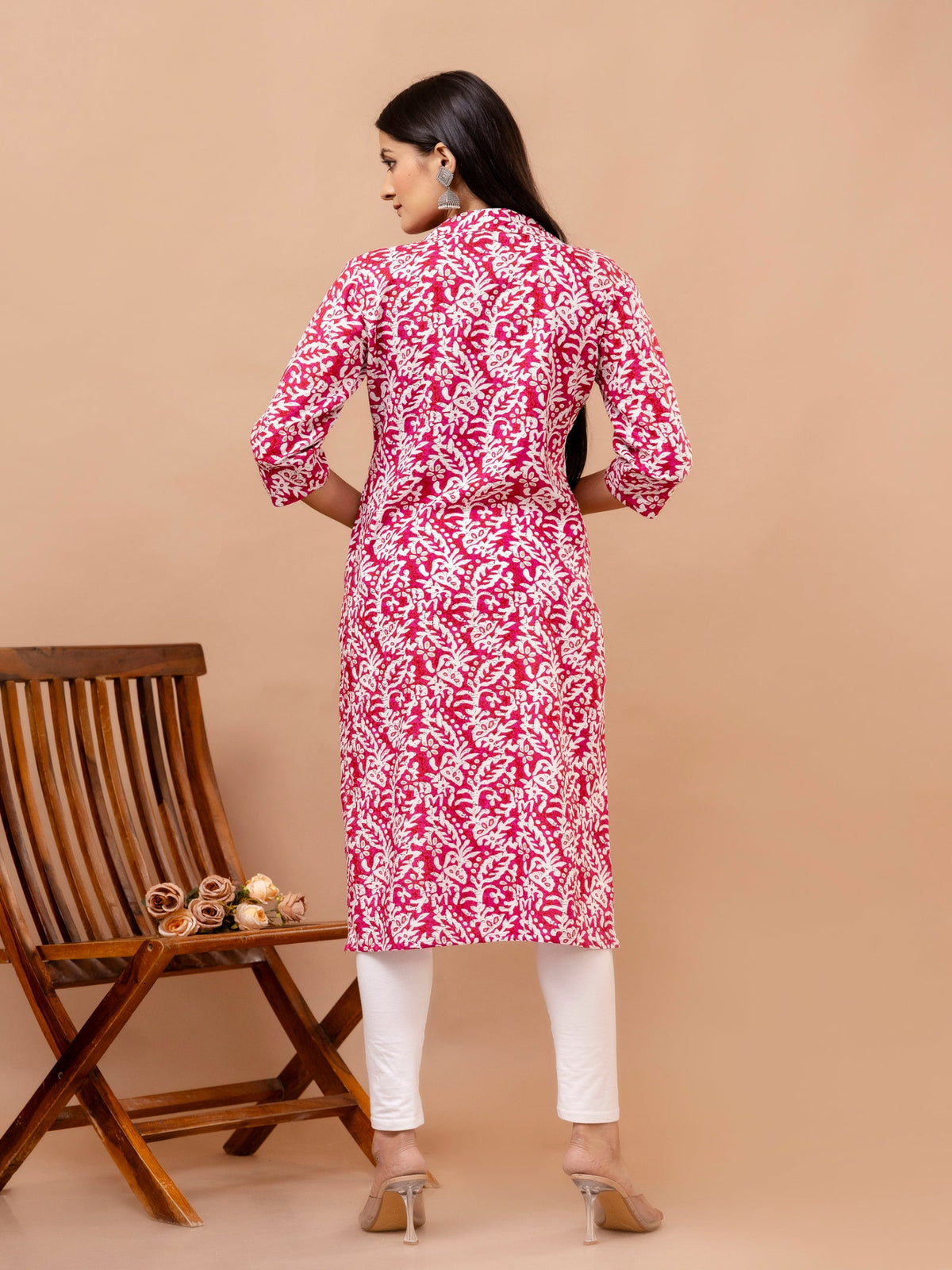 Rangvastra Pink & Light Blue Ethnic Motif Rayon Straight Kurta