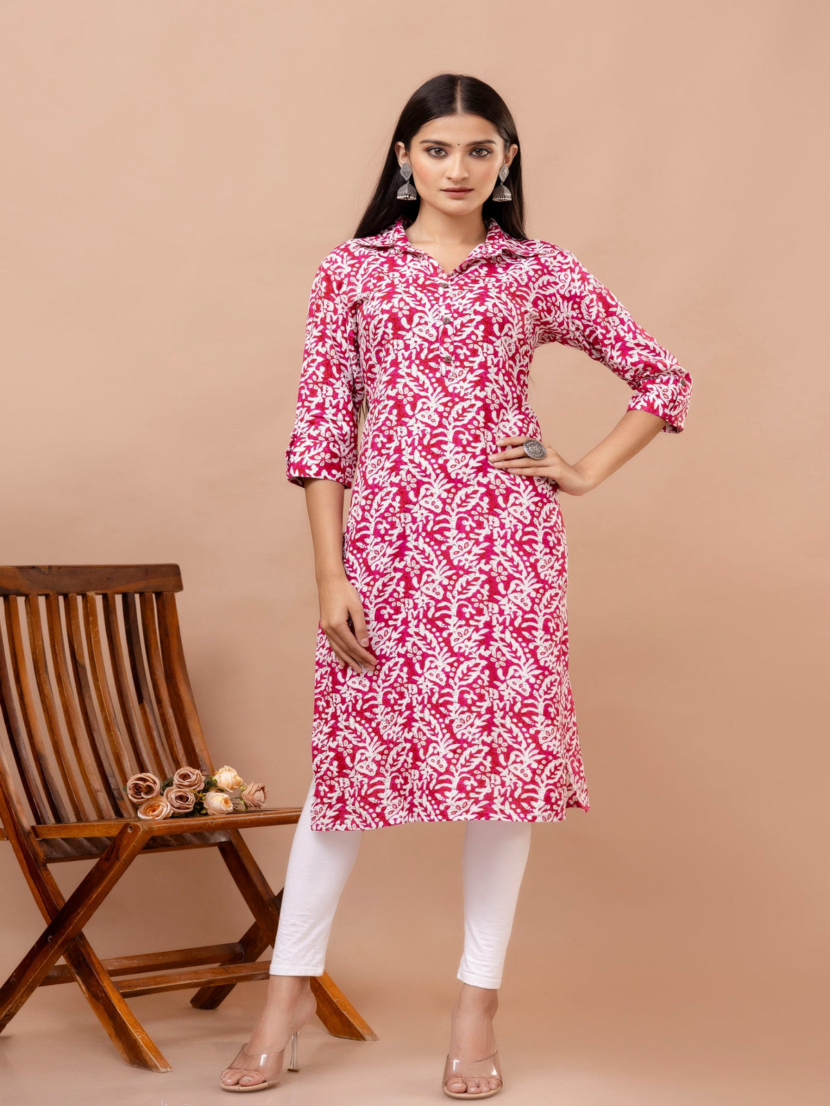 Rangvastra Pink & Light Blue Ethnic Motif Rayon Straight Kurta