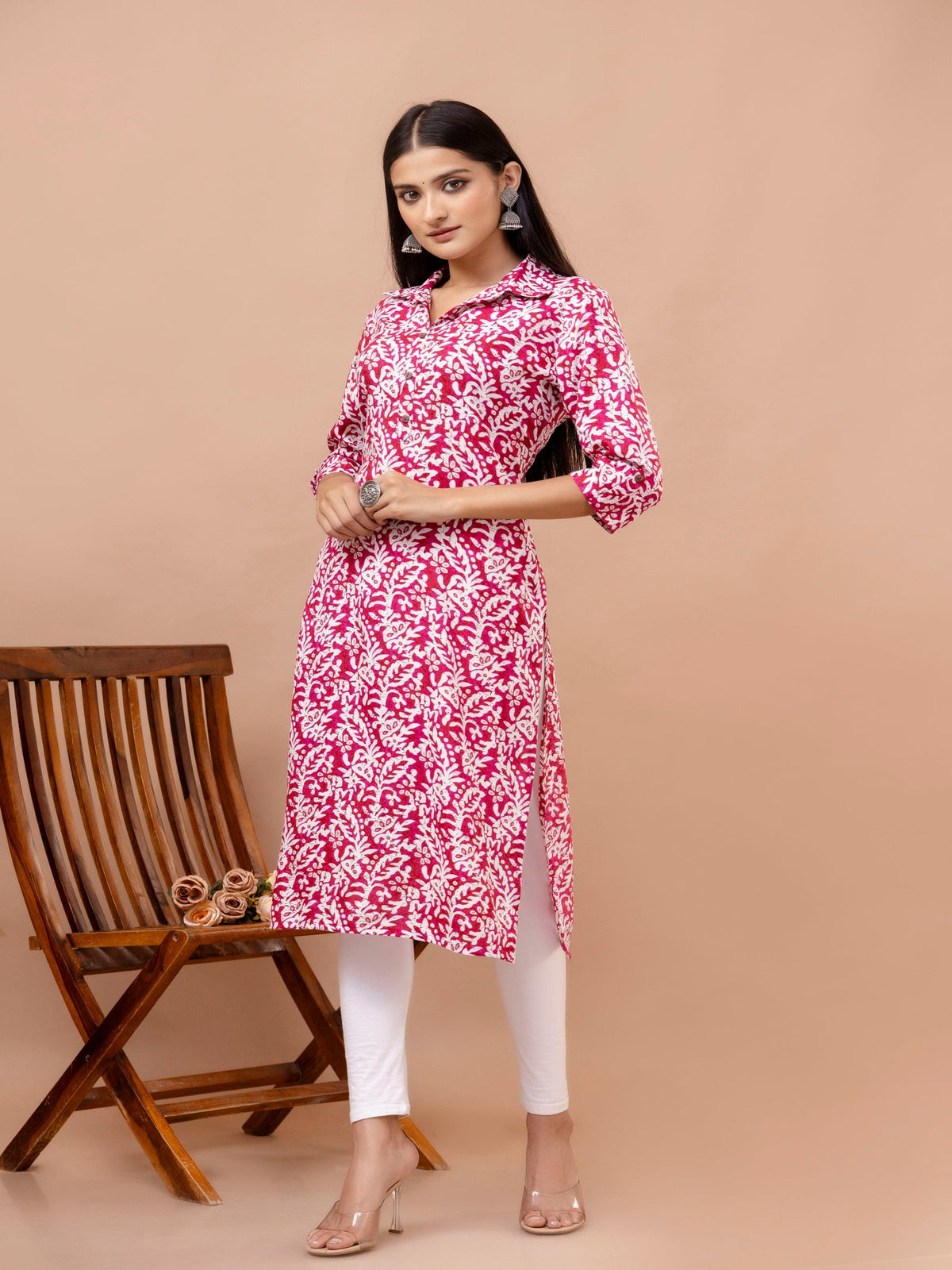 Rangvastra Pink & Light Blue Ethnic Motif Rayon Straight Kurta