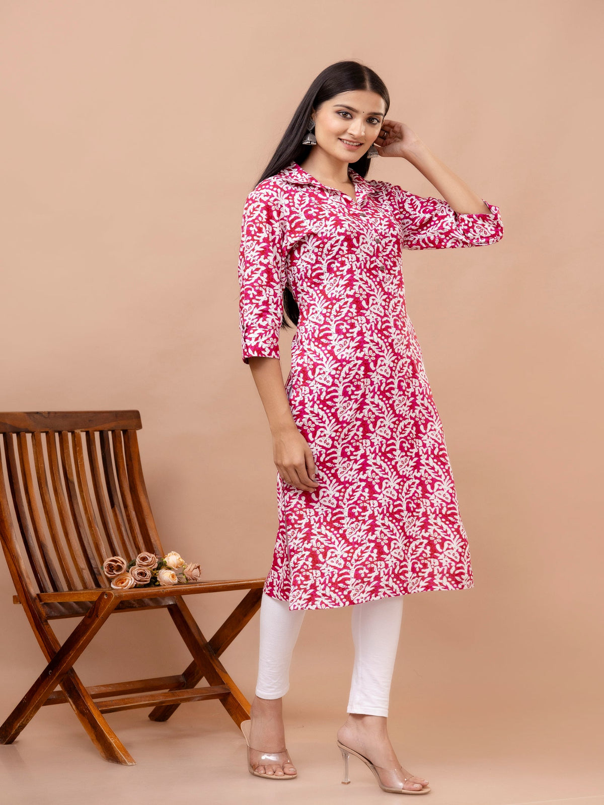 Rangvastra Pink & Light Blue Ethnic Motif Rayon Straight Kurta
