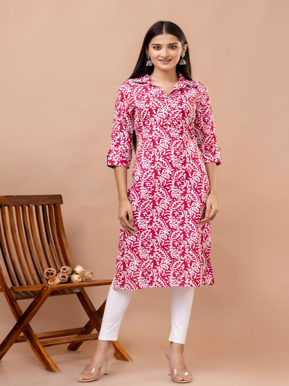 Rangvastra Pink & Light Blue Ethnic Motif Rayon Straight Kurta