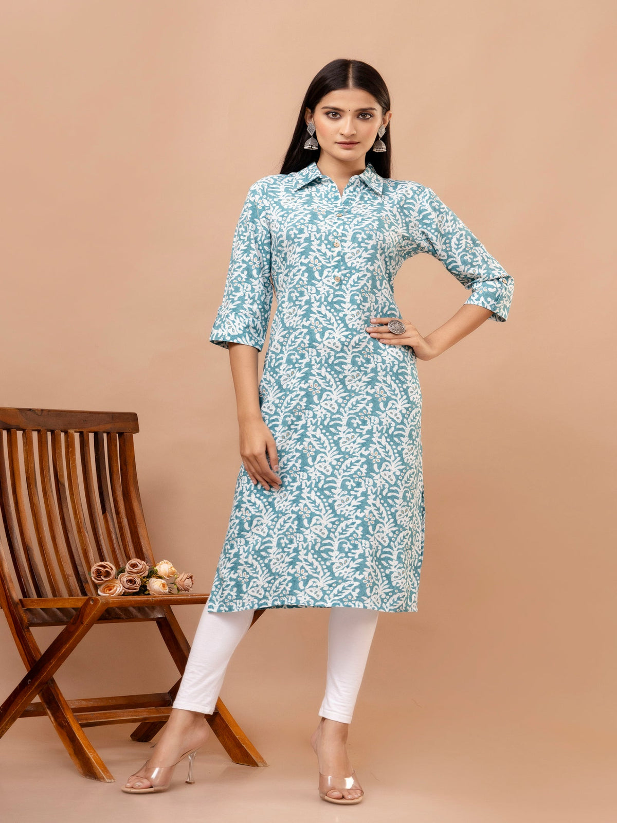 Rangvastra Pink & Light Blue Ethnic Motif Rayon Straight Kurta