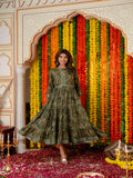 Rangvastra Green & Red Ethnic Motif Rayon Foil Anarkali Gown