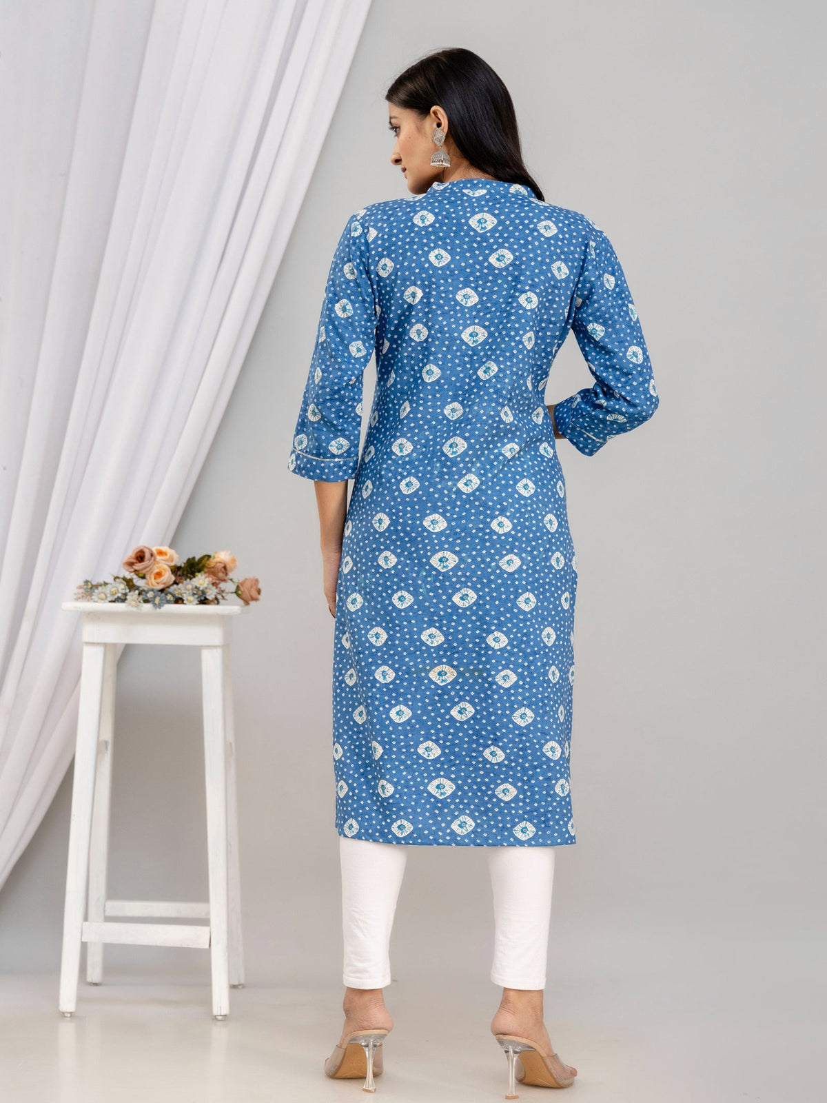Rangvastra Blue & Pink Bandhani Rayon Straight Kurta with Sequins