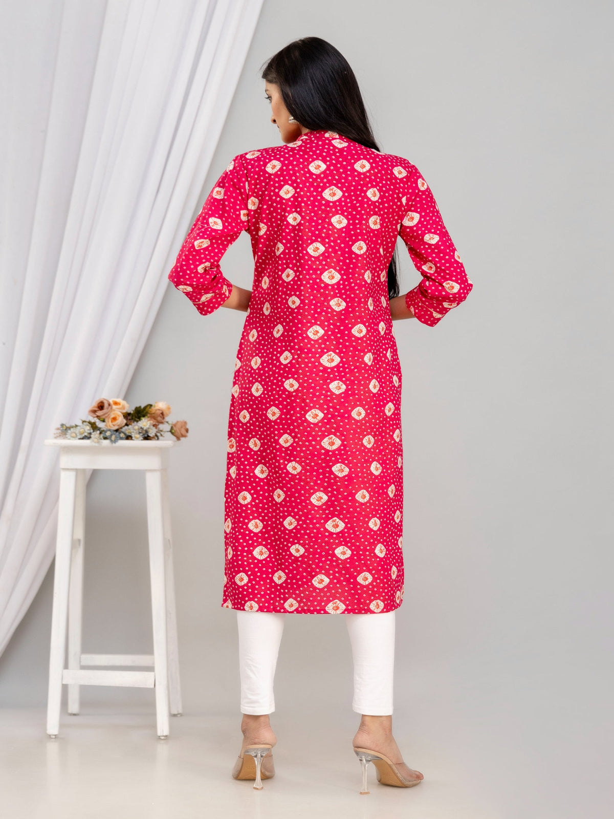 Rangvastra Blue & Pink Bandhani Rayon Straight Kurta with Sequins