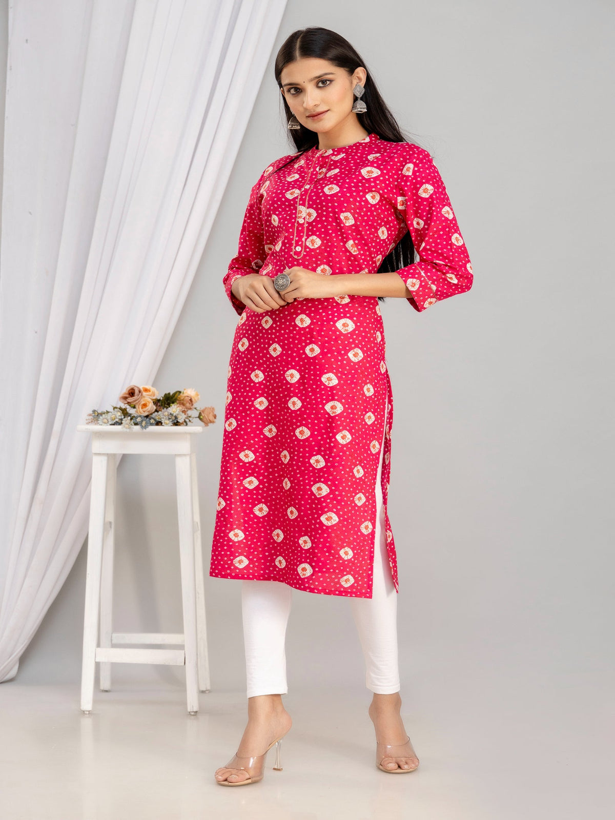 Rangvastra Blue & Pink Bandhani Rayon Straight Kurta with Sequins