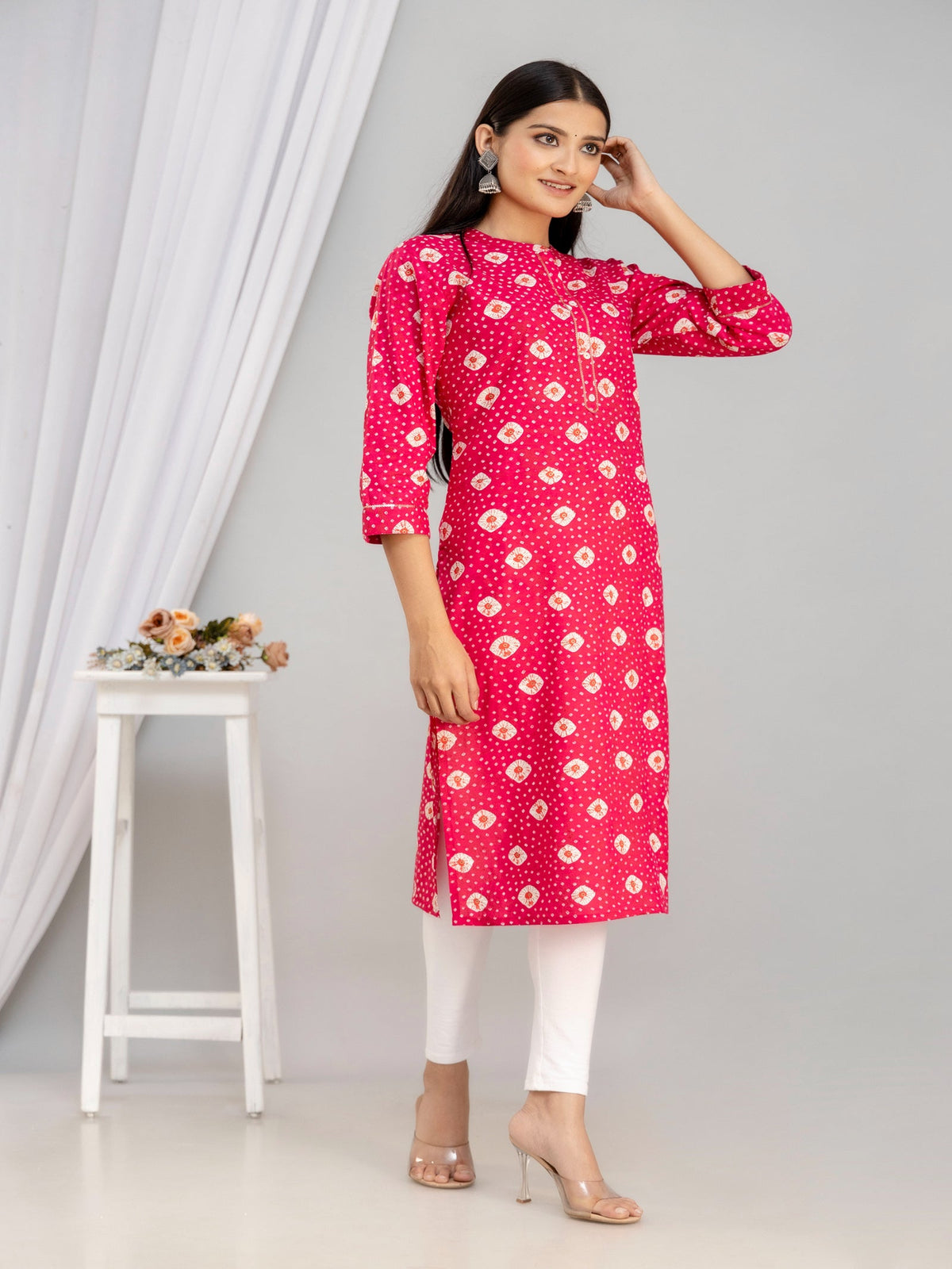 Rangvastra Blue & Pink Bandhani Rayon Straight Kurta with Sequins