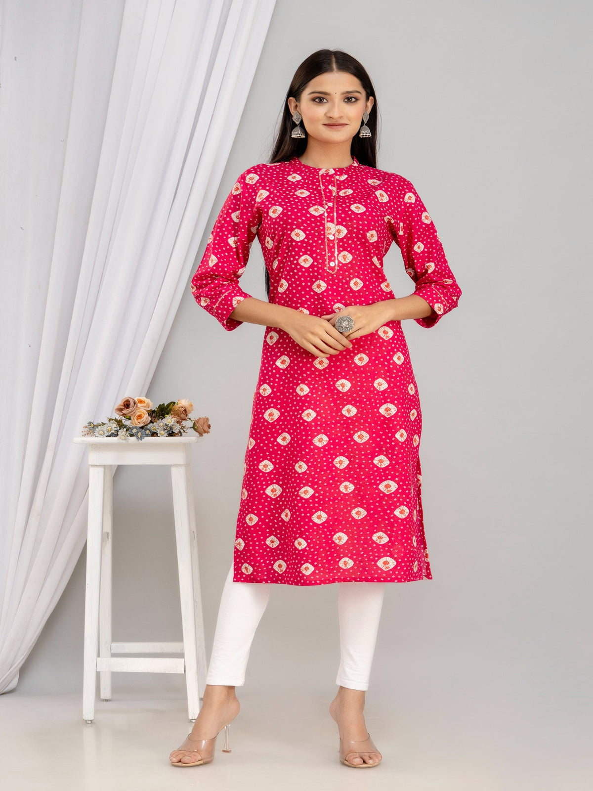 Rangvastra Blue & Pink Bandhani Rayon Straight Kurta with Sequins
