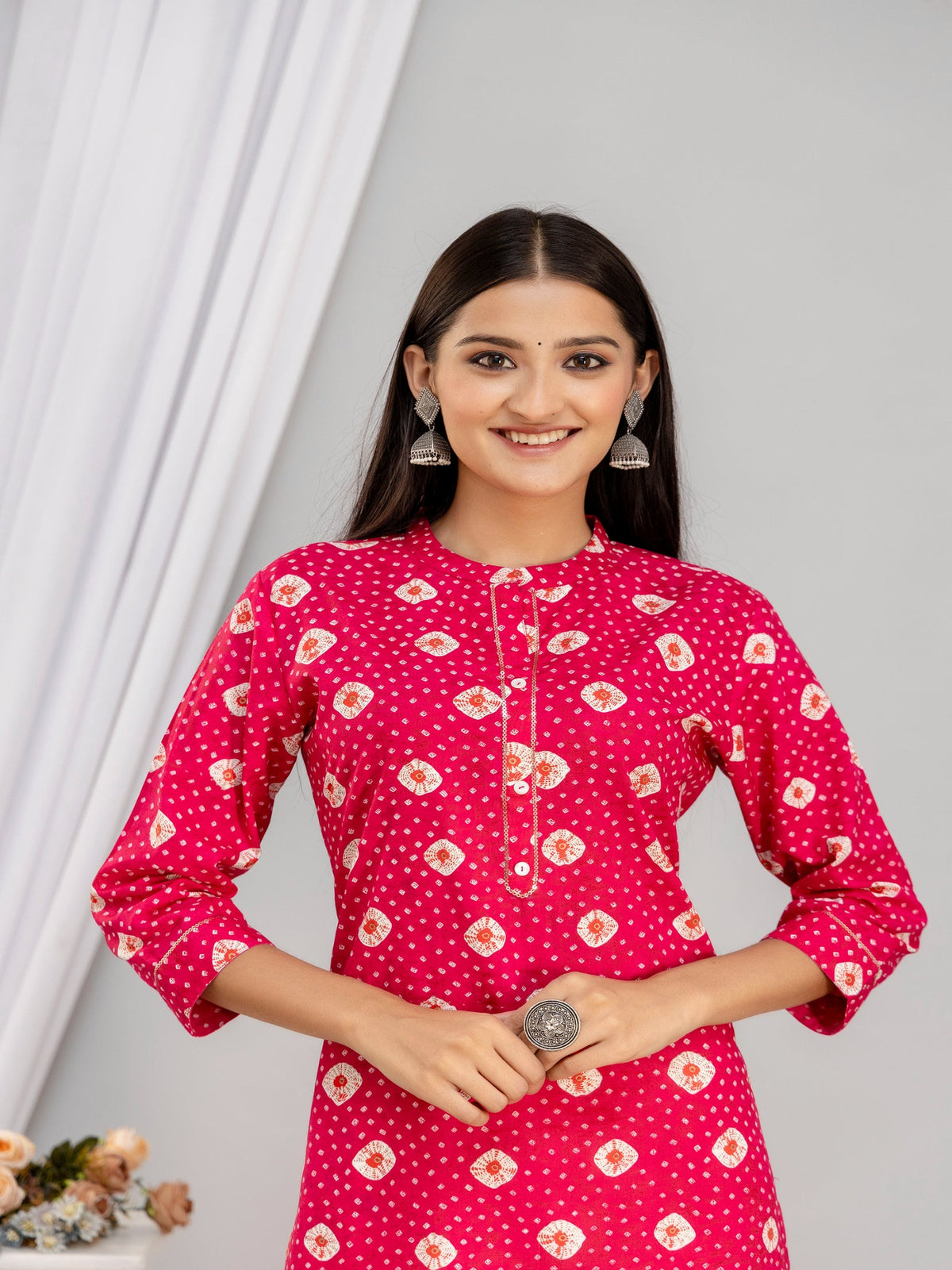 Rangvastra Blue & Pink Bandhani Rayon Straight Kurta with Sequins