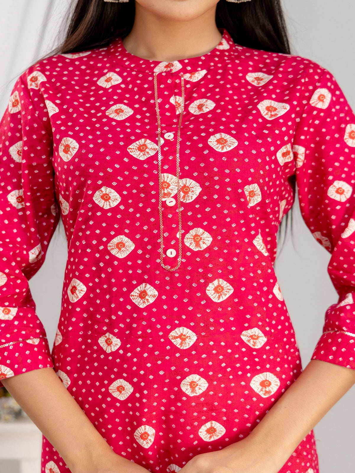 Rangvastra Blue & Pink Bandhani Rayon Straight Kurta with Sequins