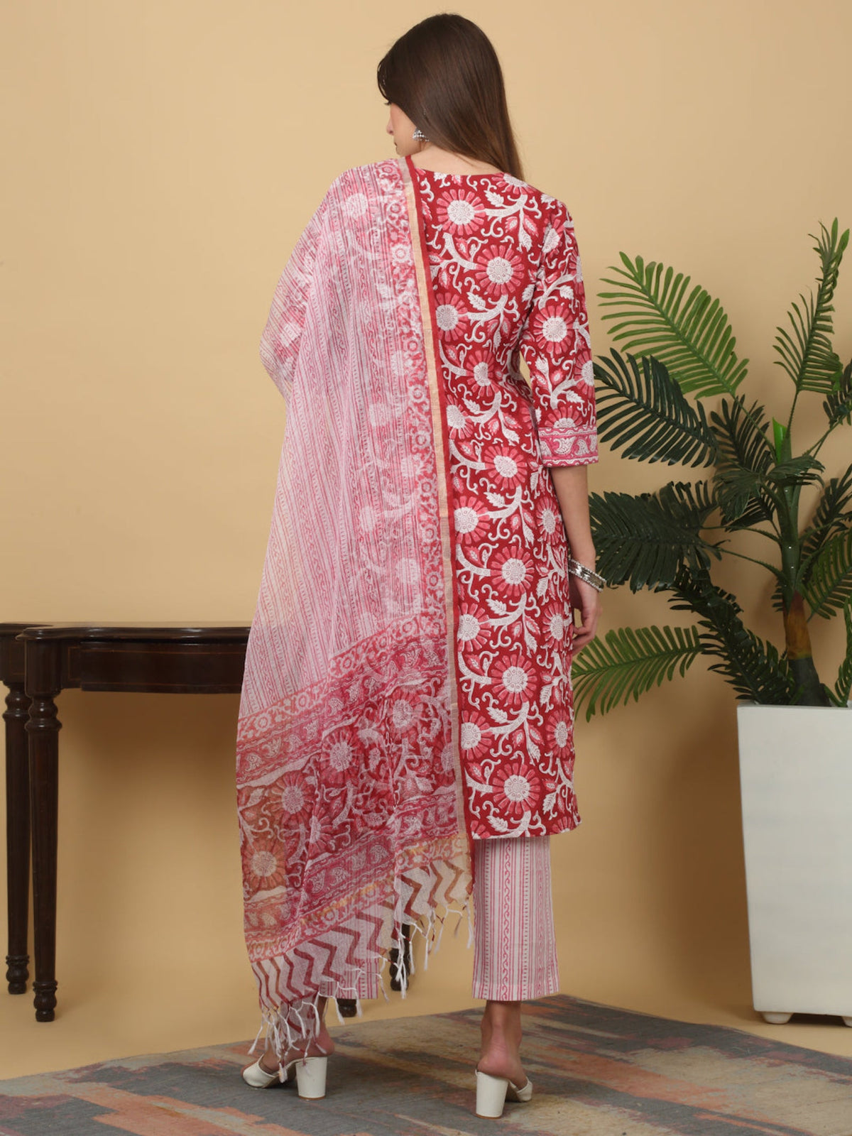 Rangvastra Cotton Red Hand Block Floral Printed Kurta Set
