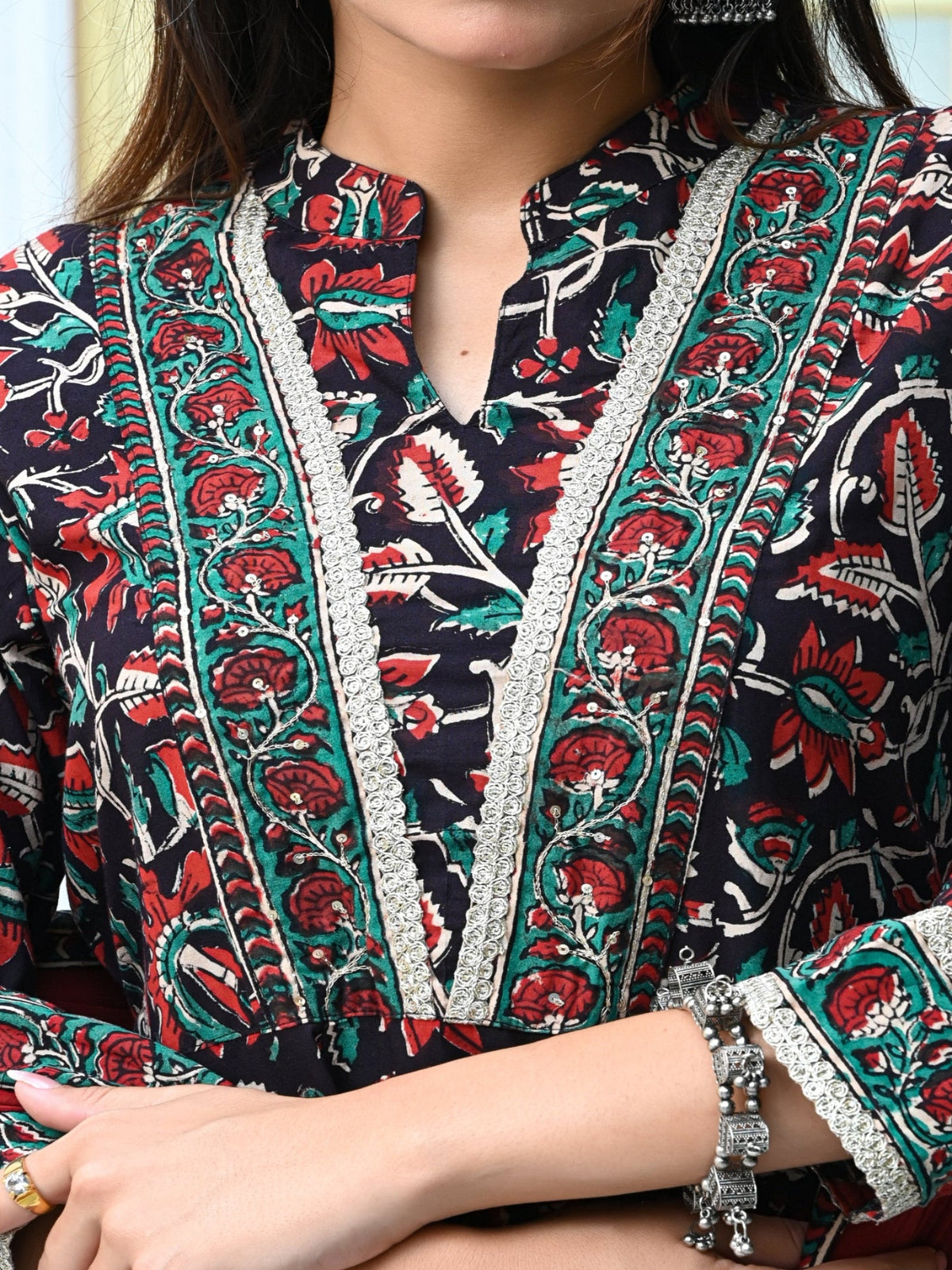 Rangvastra Cotton Black Hand Block Floral Printed Kurta set