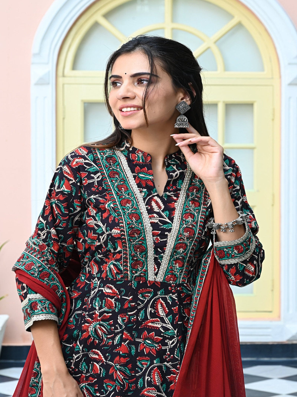 Rangvastra Cotton Black Hand Block Floral Printed Kurta set