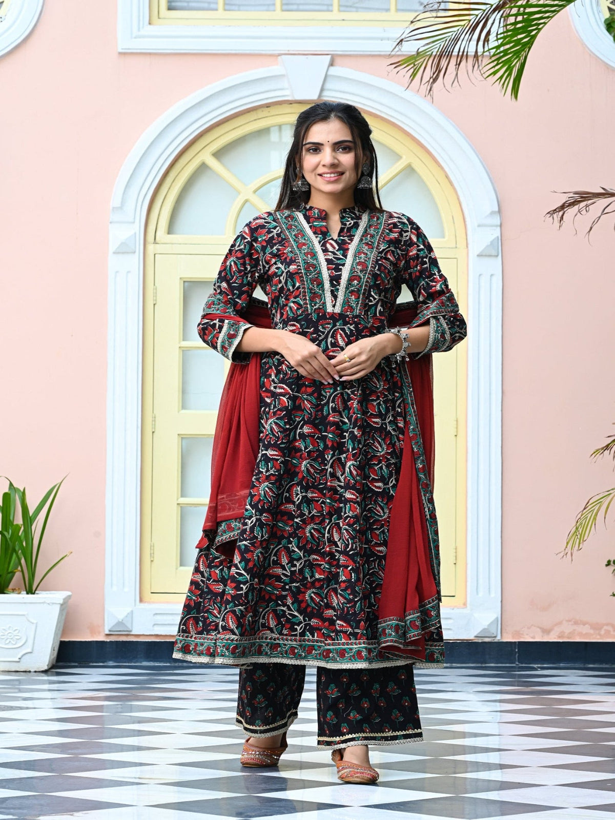 Rangvastra Cotton Black Hand Block Floral Printed Kurta set
