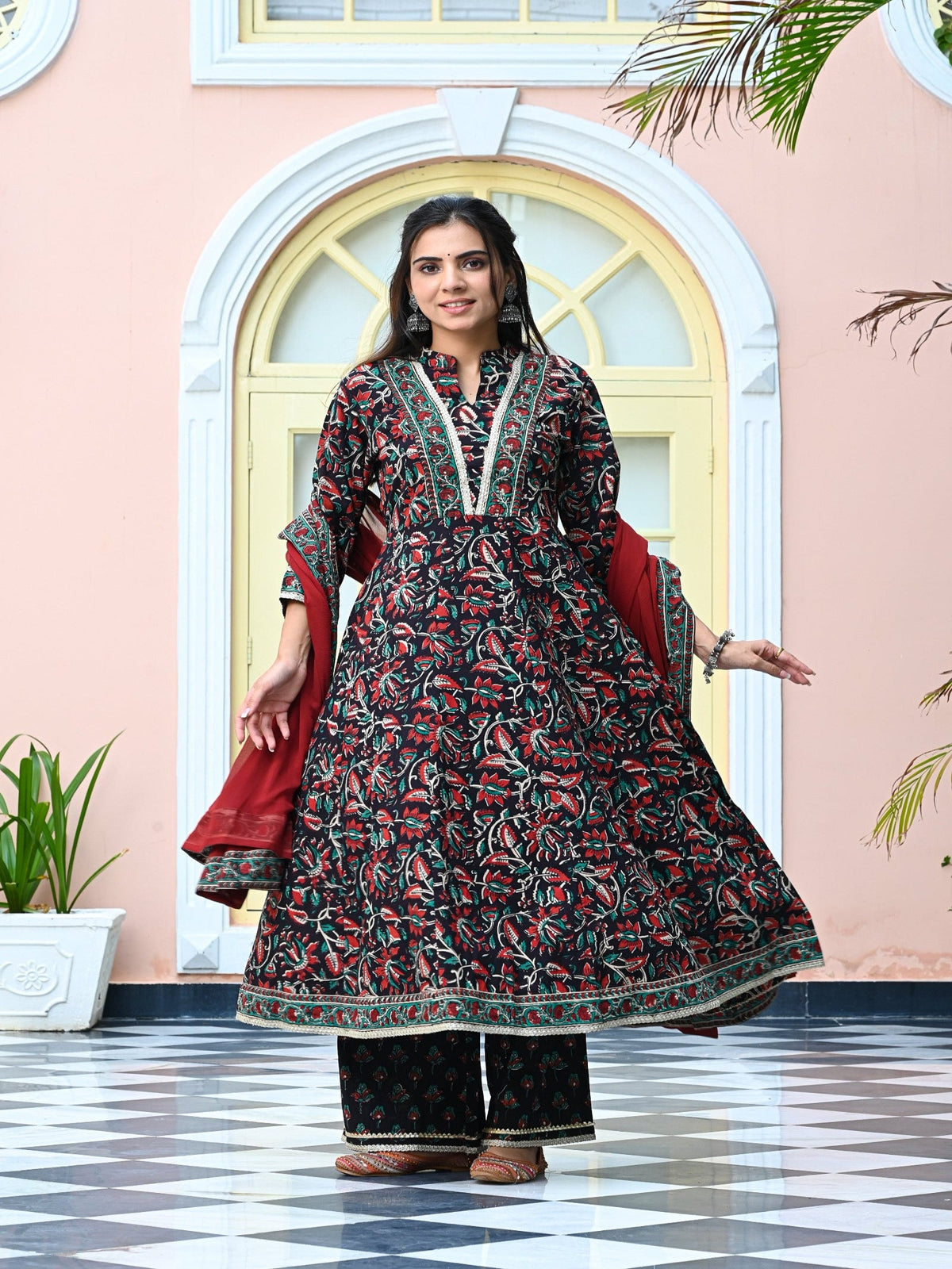 Rangvastra Cotton Black Hand Block Floral Printed Kurta set