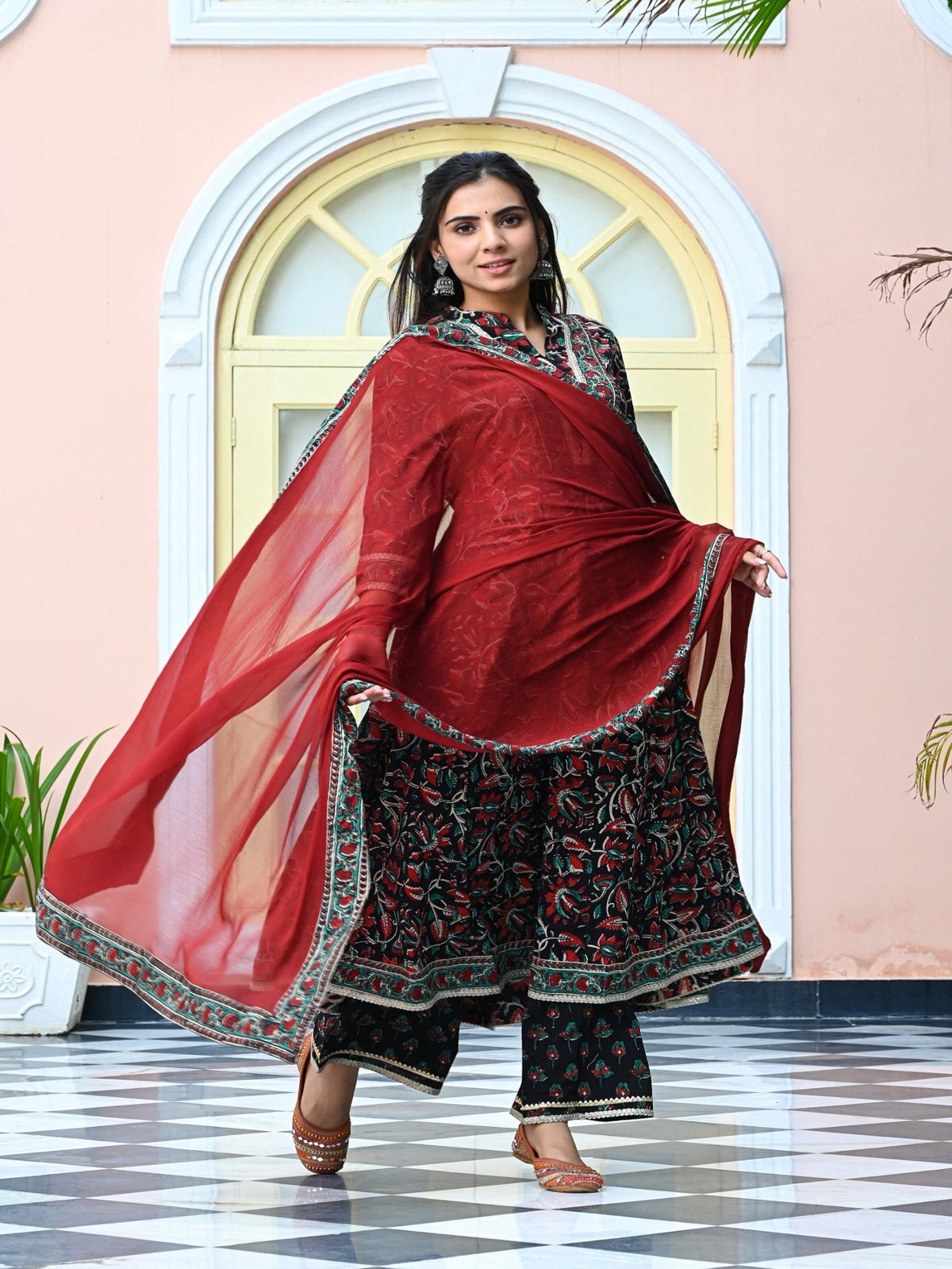 Rangvastra Cotton Black Hand Block Floral Printed Kurta set