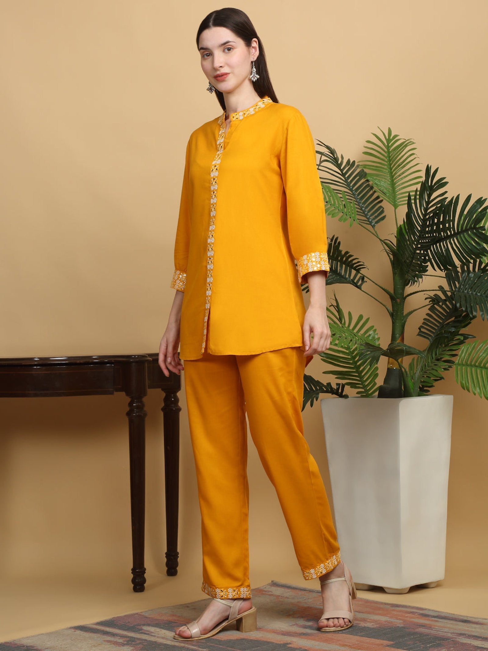 Rangvastra Rayon Solid Print Embroidery Co-Ord Set