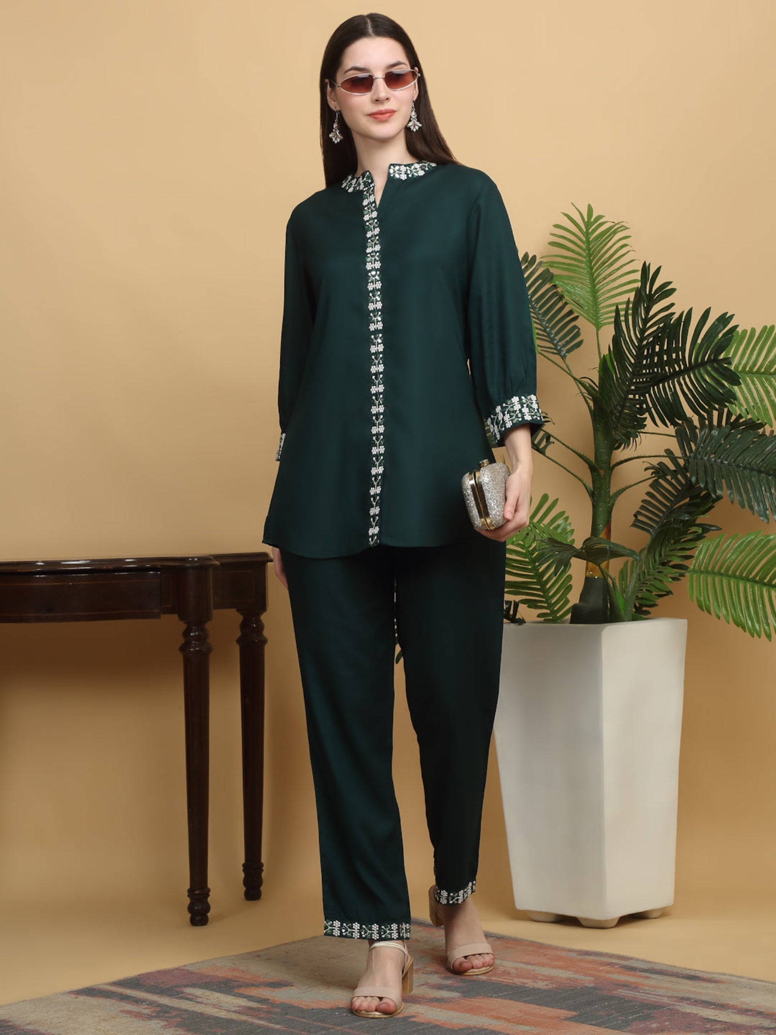 Rangvastra Rayon Solid Print Embroidery Co-Ord Set