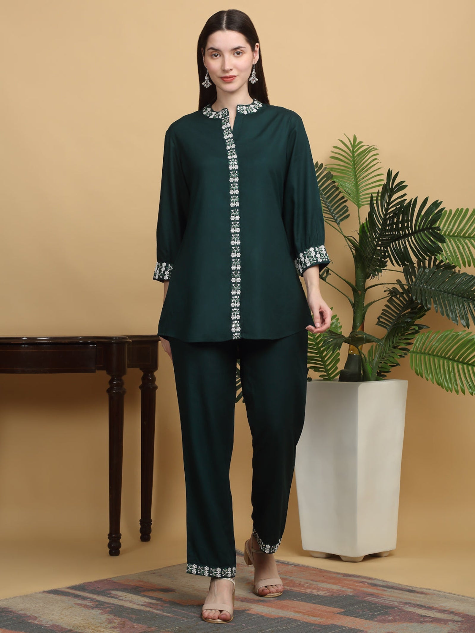 Rangvastra Rayon Solid Print Embroidery Co-Ord Set