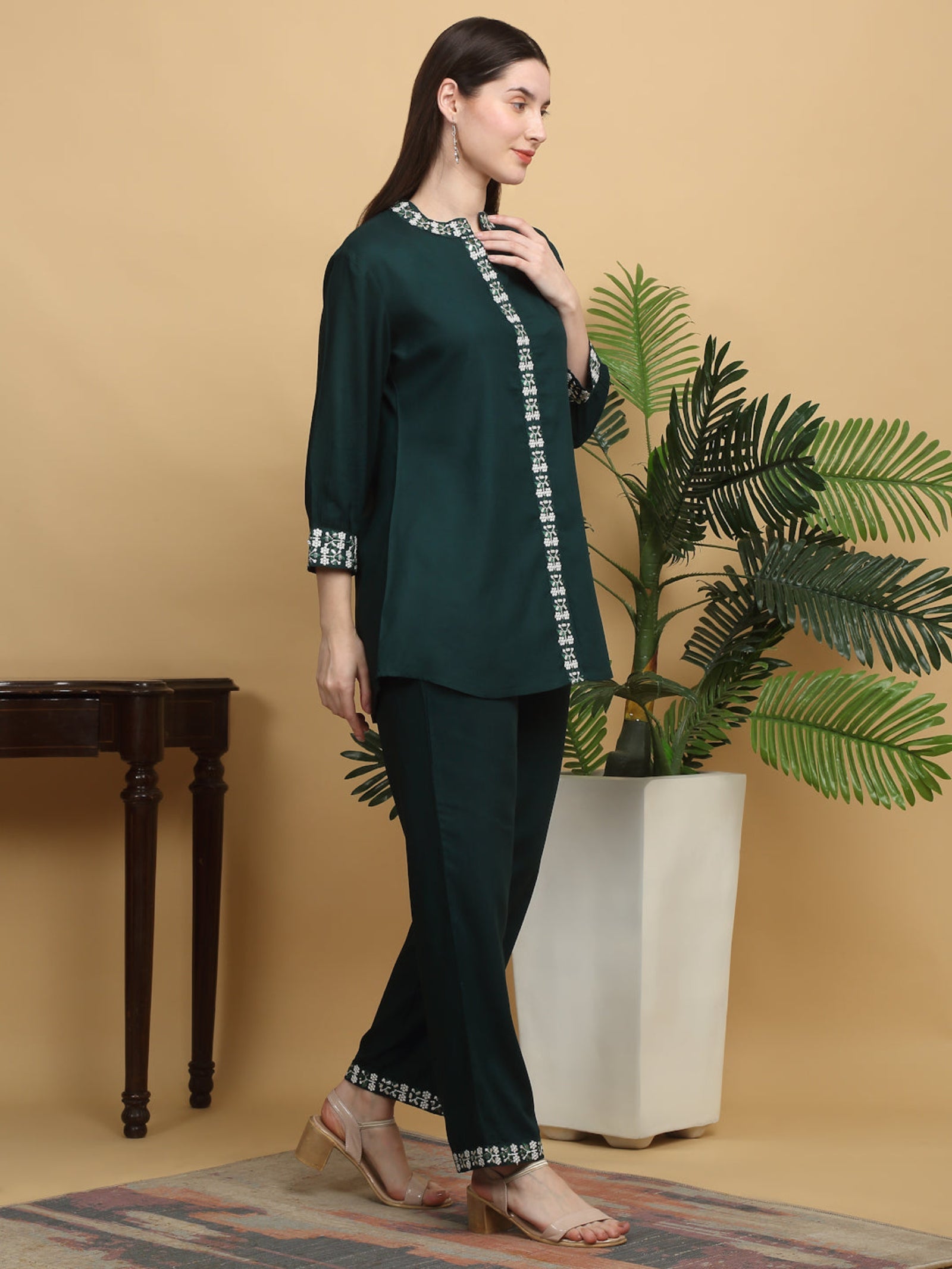 Rangvastra Rayon Solid Print Embroidery Co-Ord Set