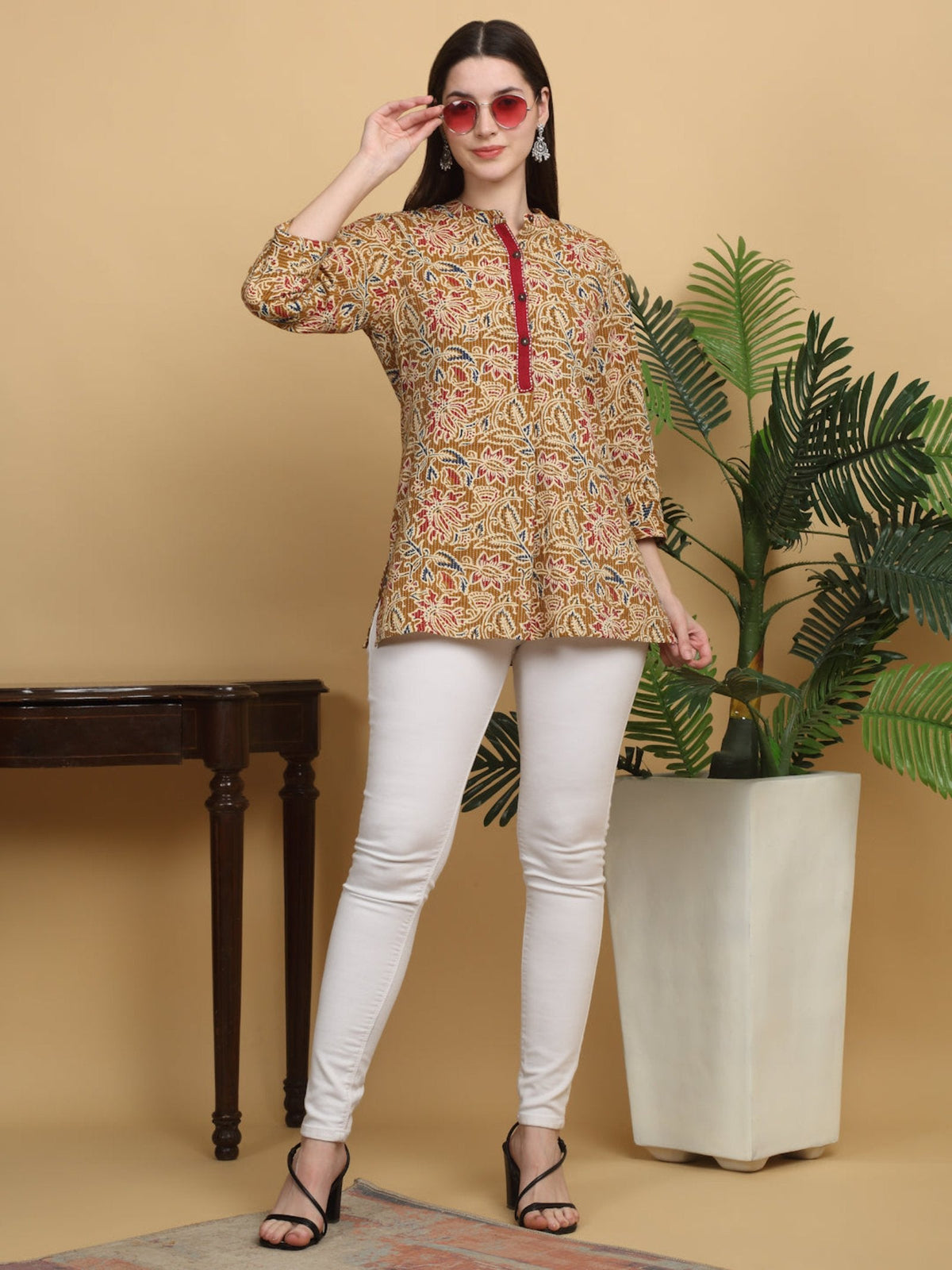 Rangvastra Mustard Printed Top