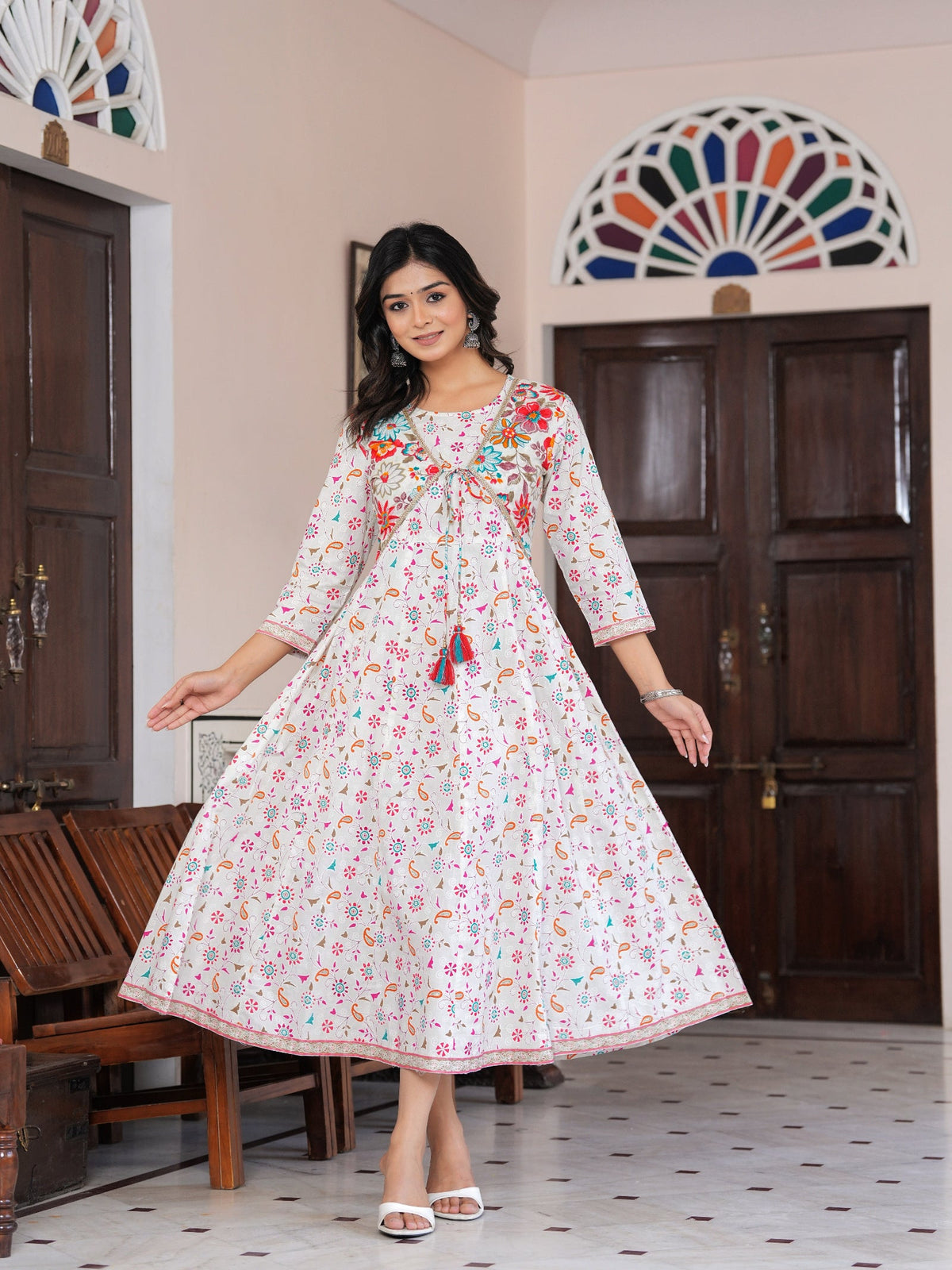 Rangvastra Cotton Printed Foil Kurta With Dupatta Set