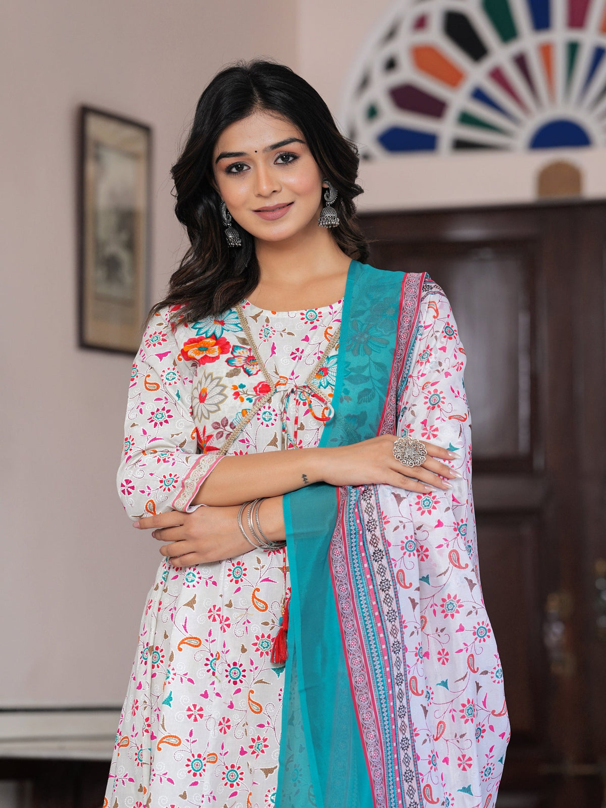 Rangvastra Cotton Printed Foil Kurta With Dupatta Set