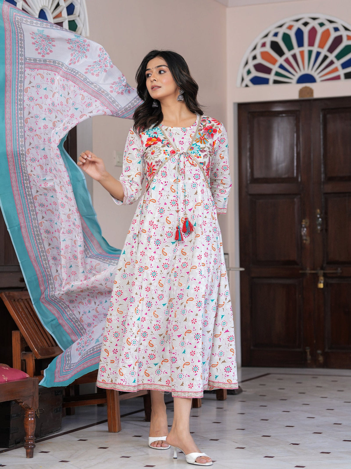 Rangvastra Cotton Printed Foil Kurta With Dupatta Set
