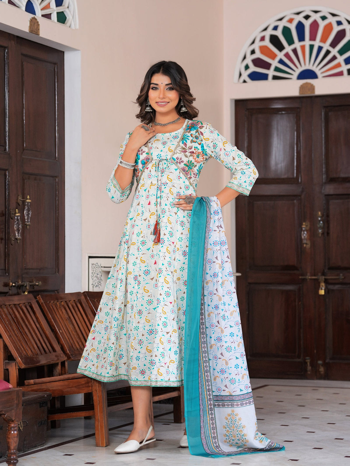 Rangvastra Cotton Printed Foil Kurta With Dupatta Set