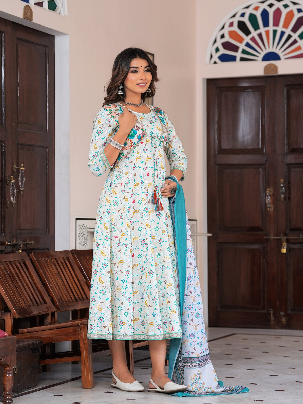 Rangvastra Cotton Printed Foil Kurta With Dupatta Set
