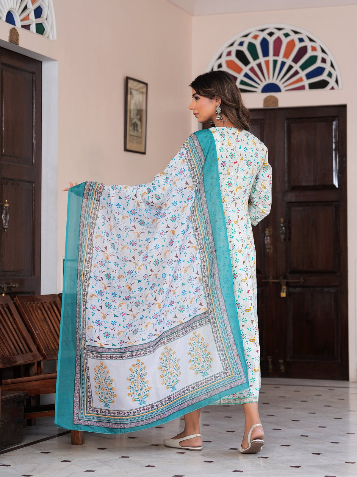 Rangvastra Cotton Printed Foil Kurta With Dupatta Set