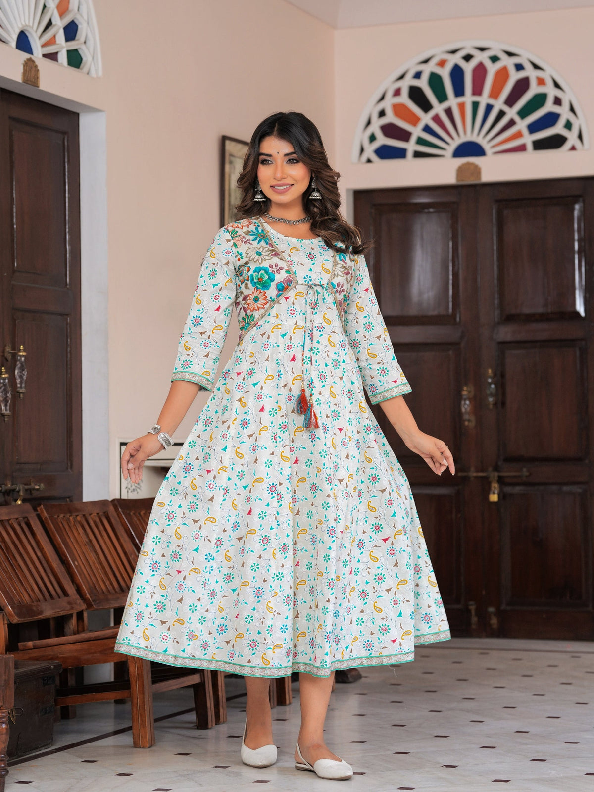 Rangvastra Cotton Printed Foil Kurta With Dupatta Set