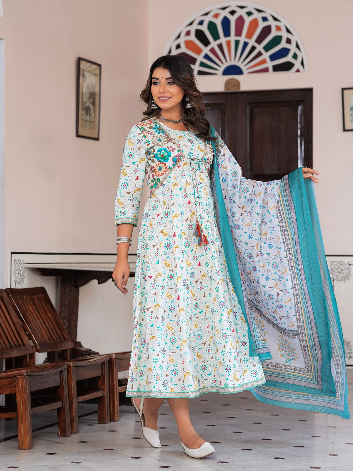 Rangvastra Cotton Printed Foil Kurta With Dupatta Set