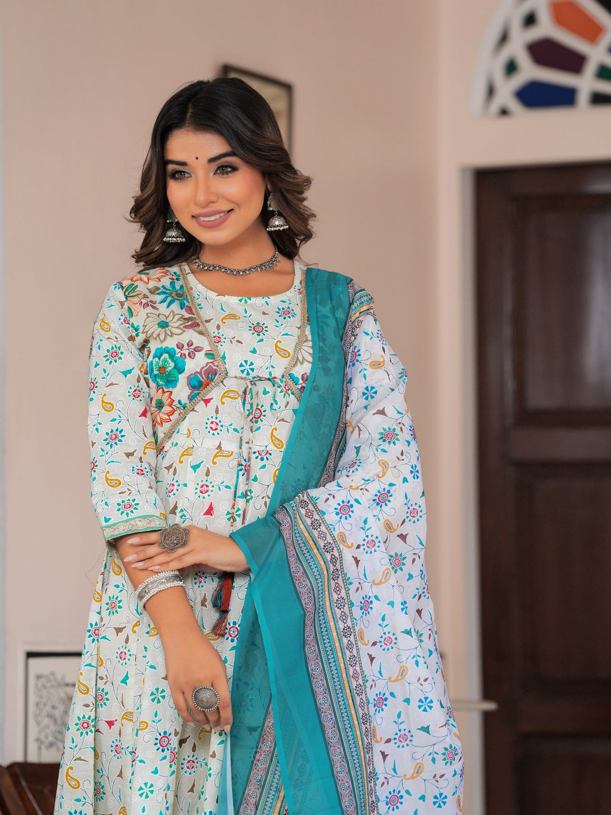 Rangvastra Cotton Printed Foil Kurta With Dupatta Set