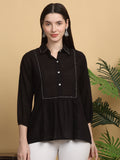 Rangvastra  Black Cotton Flex Top with Handwork & Buttons