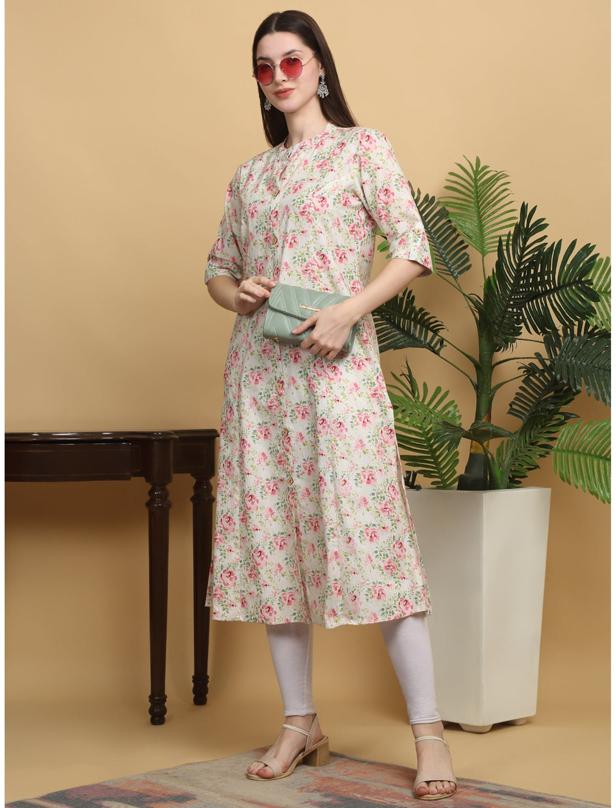 Rangvastra Cotton Floral Printed with Button Work Kurta