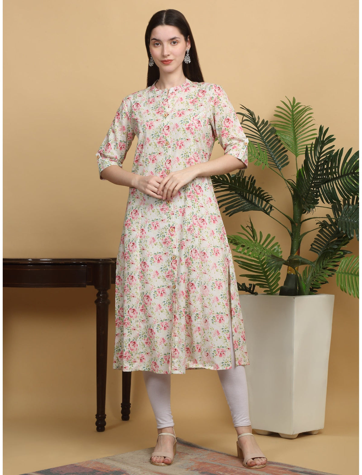 Rangvastra Cotton Floral Printed with Button Work Kurta