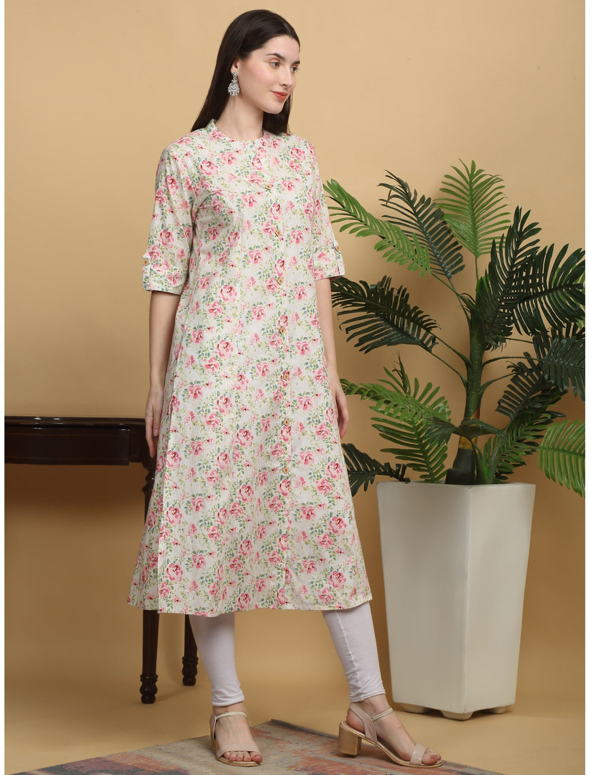Rangvastra Cotton Floral Printed with Button Work Kurta