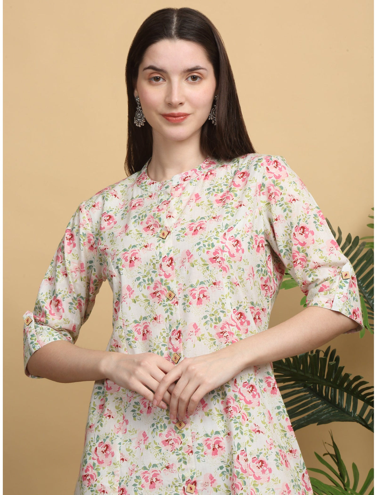 Rangvastra Cotton Floral Printed with Button Work Kurta