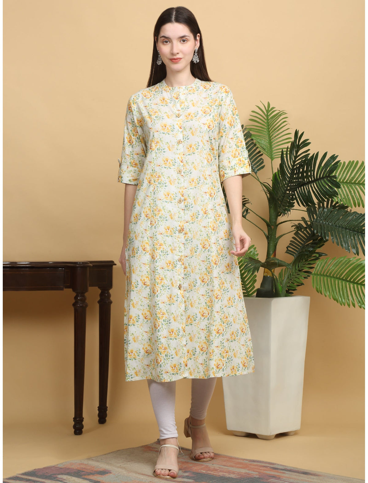 Rangvastra Cotton Floral Printed with Button Work Kurta