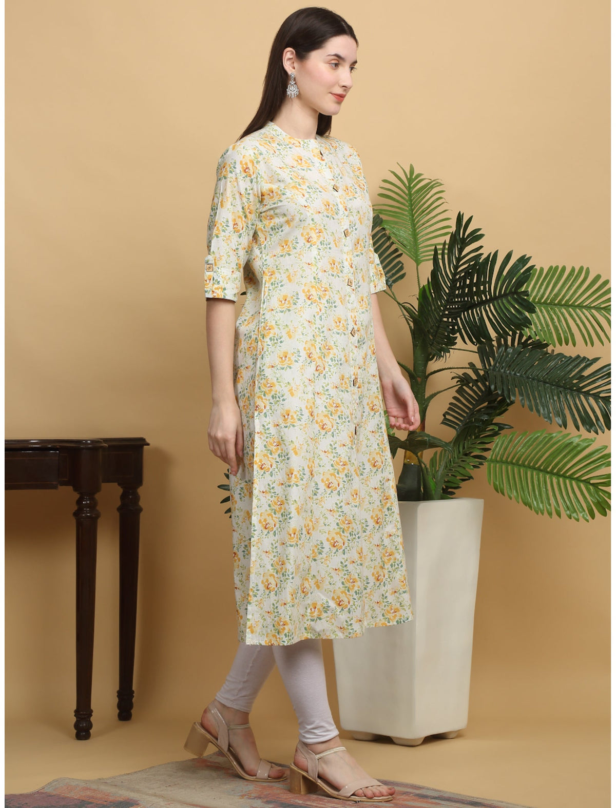 Rangvastra Cotton Floral Printed with Button Work Kurta